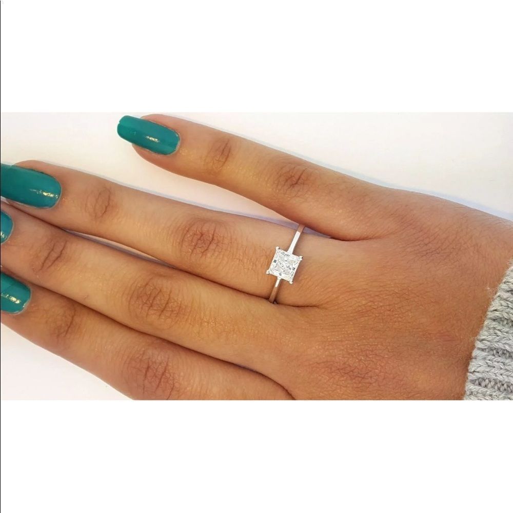 Real 14K Solid White Gold Diamond Engagement Ring - Picture 5 of 8